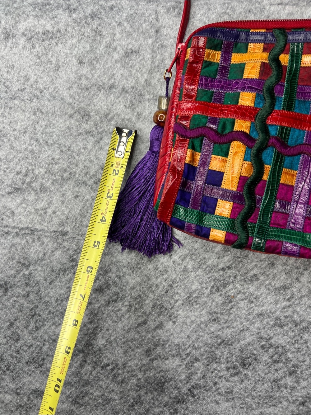 Sharif Multicolor Woven Crossbody Bag with Purple Tassel - Picture 8 of 11